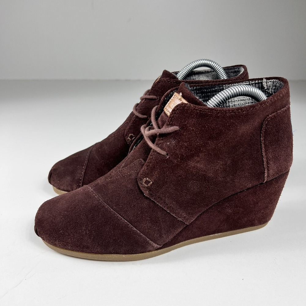 TOMS Brown Chocolate Women's Desert Suede Wedge Heel Ankle Bootie Size 9.5